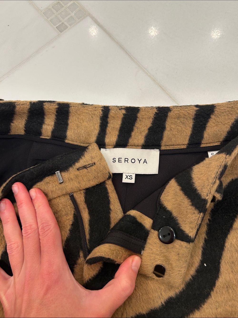 SER.O.YA High-Waist Zebra Print Shorts in Tan and Black - Picture 6 of 6